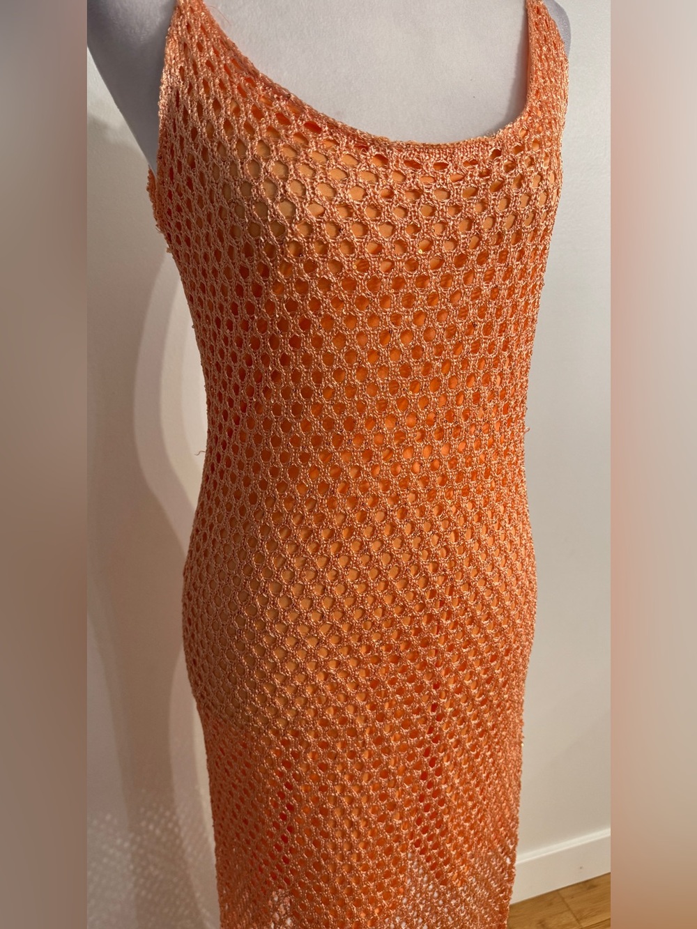Haute Monde Knit Sequin Fish Net Scoop Maxi Dress orange medium - Picture 3 of 7